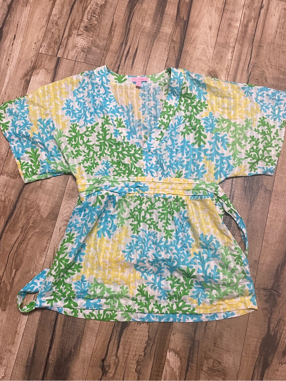Lilly Pulitzer Coral-Print V-Neck Tunic in Blue, Green & Yellow
